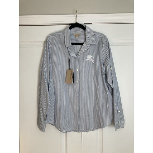 Burberry Brit Womens Large Button Down Collared Logo Equestrian Knight Shirt Top - Picture 1 of 10